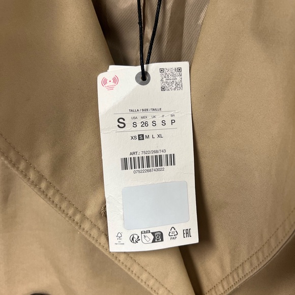 Zara Water Repellent Double-Breasted Trench Coat ZW Collection Camel Size S NWT - Picture 8 of 12